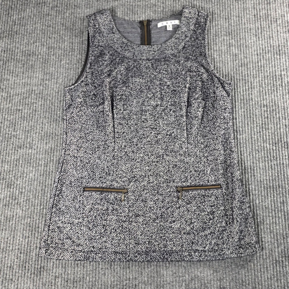 Cabi Women‎ Black White Herringbone Sleeveless Zipper Pocket Knit Top Small